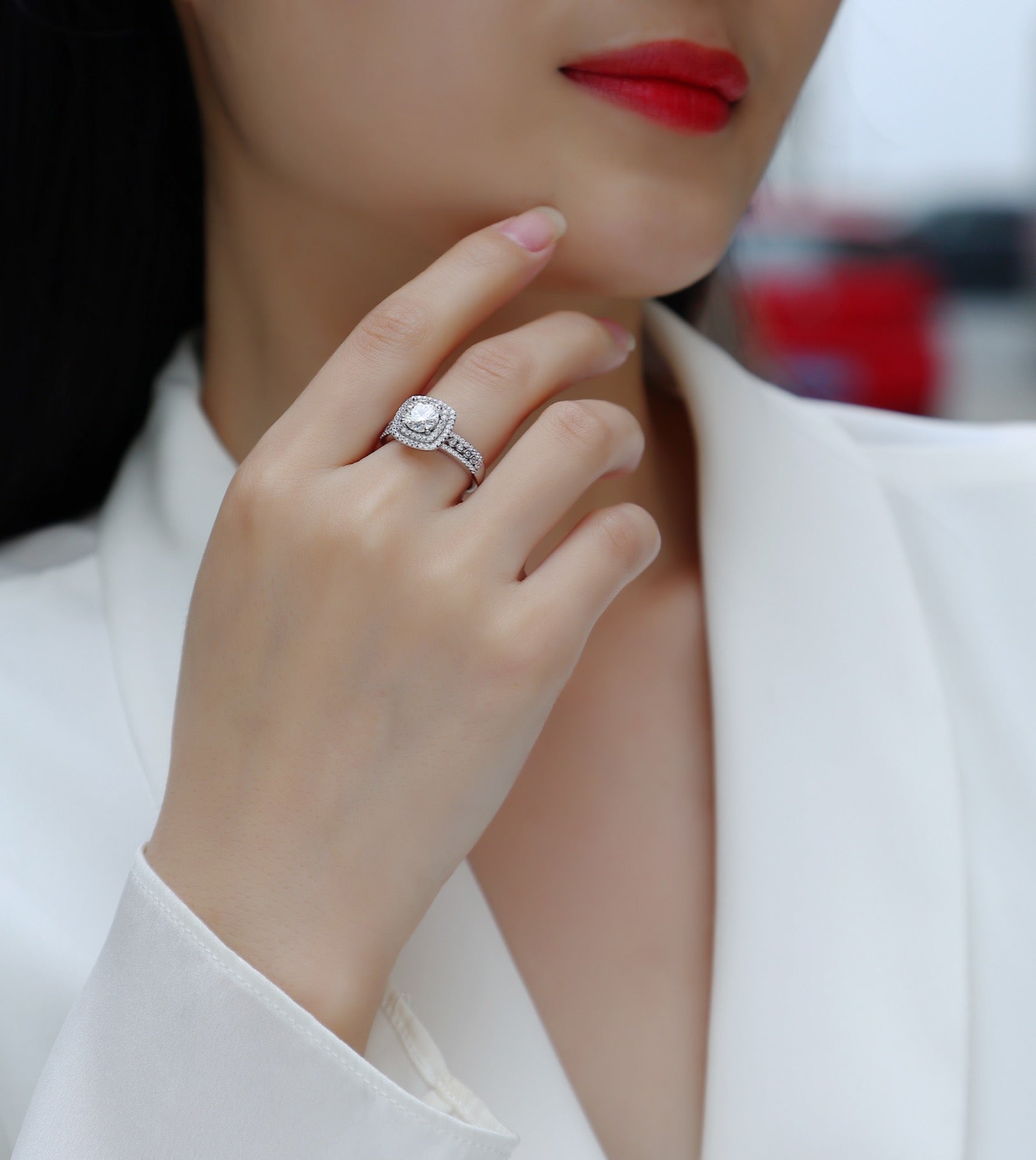 Provence Cushion-Cut Moissanite Halo Ring in Sterling Silver