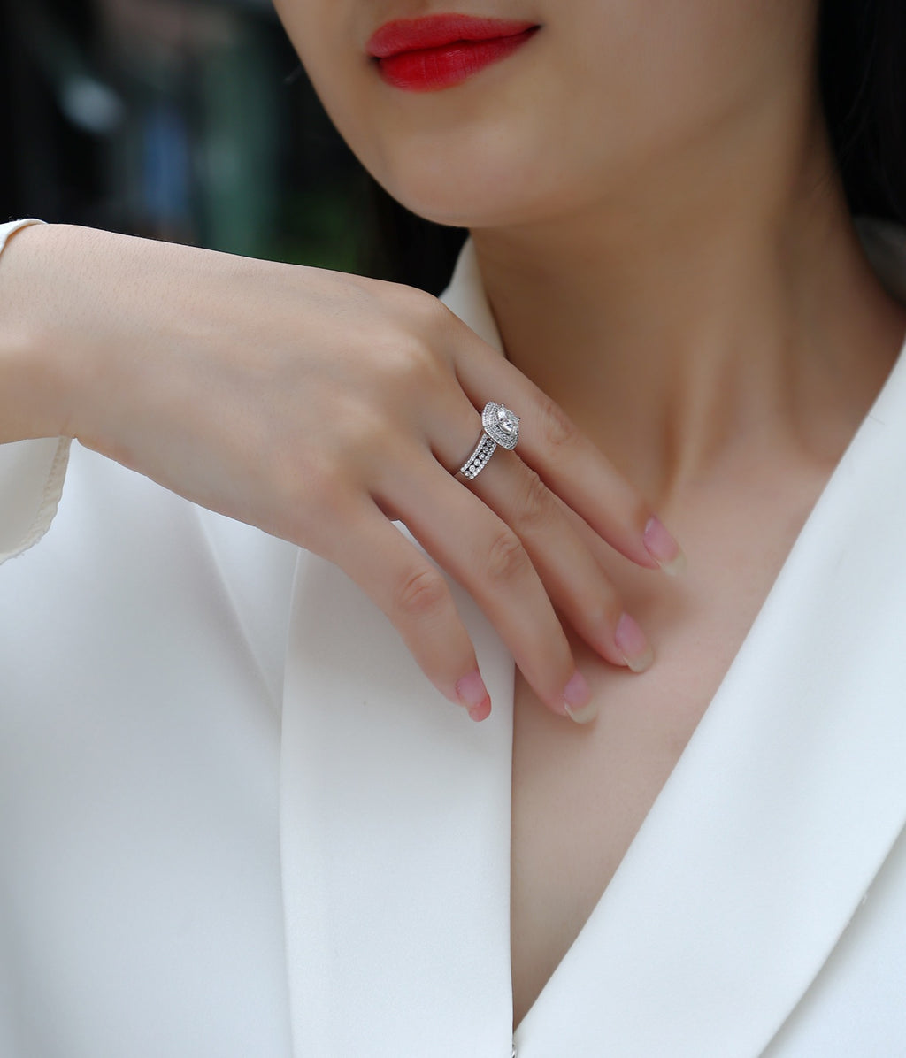 Provence Cushion-Cut Moissanite Halo Ring in Sterling Silver