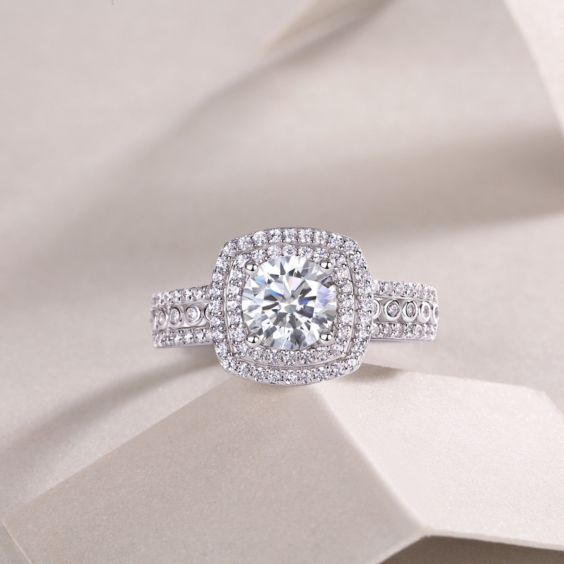 Provence Cushion-Cut Moissanite Halo Ring in Sterling Silver
