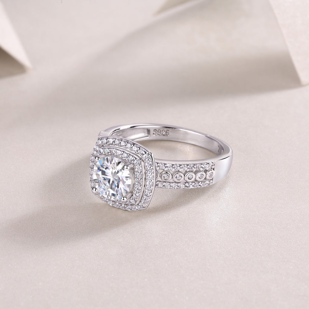Provence Cushion-Cut Moissanite Halo Ring in Sterling Silver
