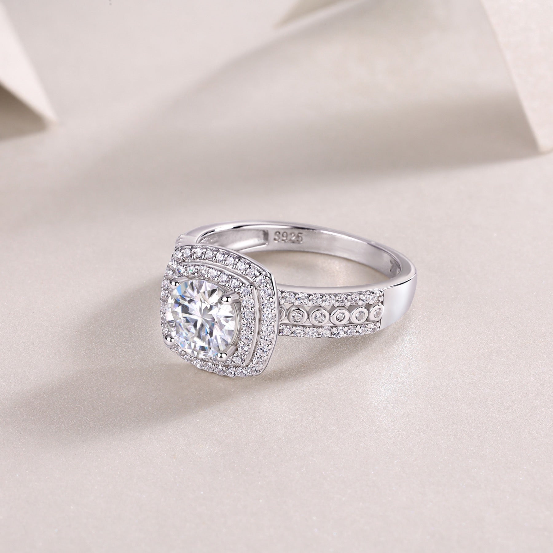 Provence Cushion-Cut Moissanite Halo Ring in Sterling Silver