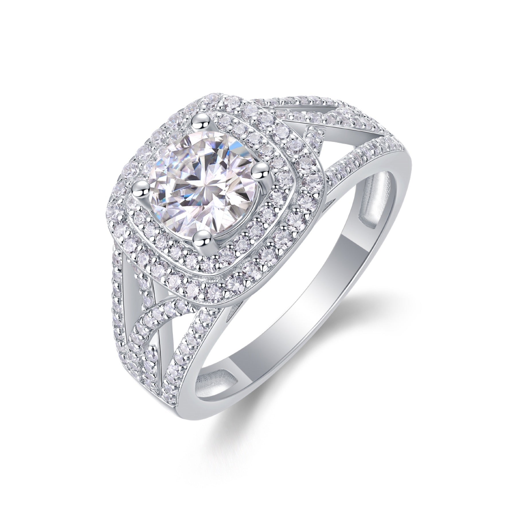 Allure Moissanite Halo Ring in Sterling Silver