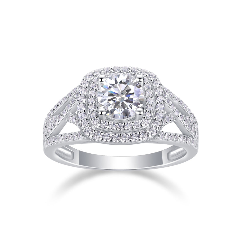 Allure Moissanite Halo Ring in Sterling Silver