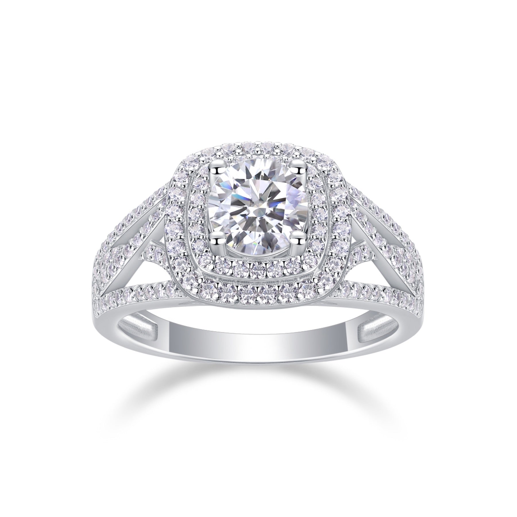 Allure Moissanite Halo Ring in Sterling Silver
