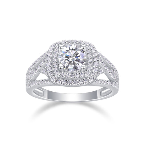 Allure Moissanite Halo Ring in Sterling Silver