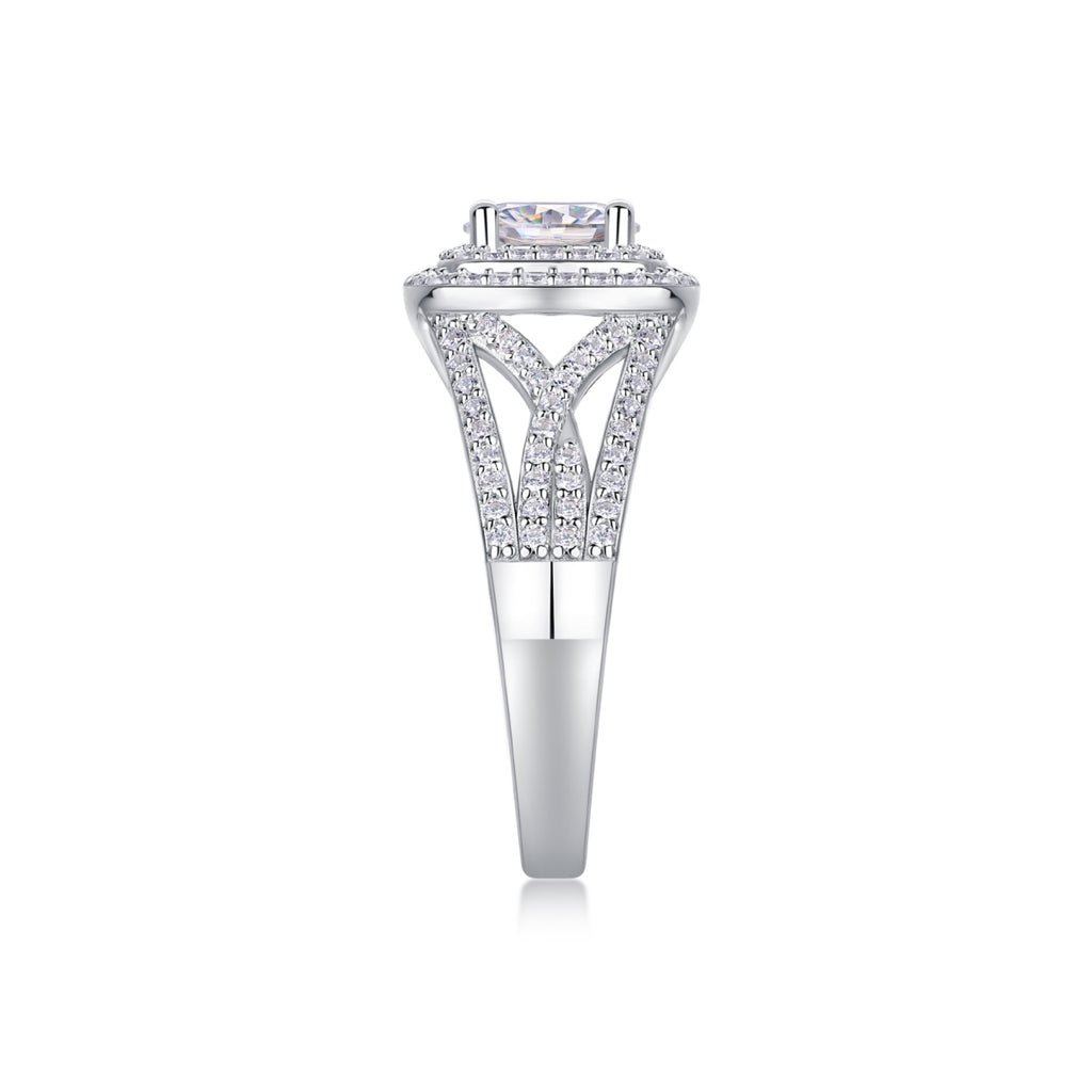 Allure Moissanite Halo Ring in Sterling Silver