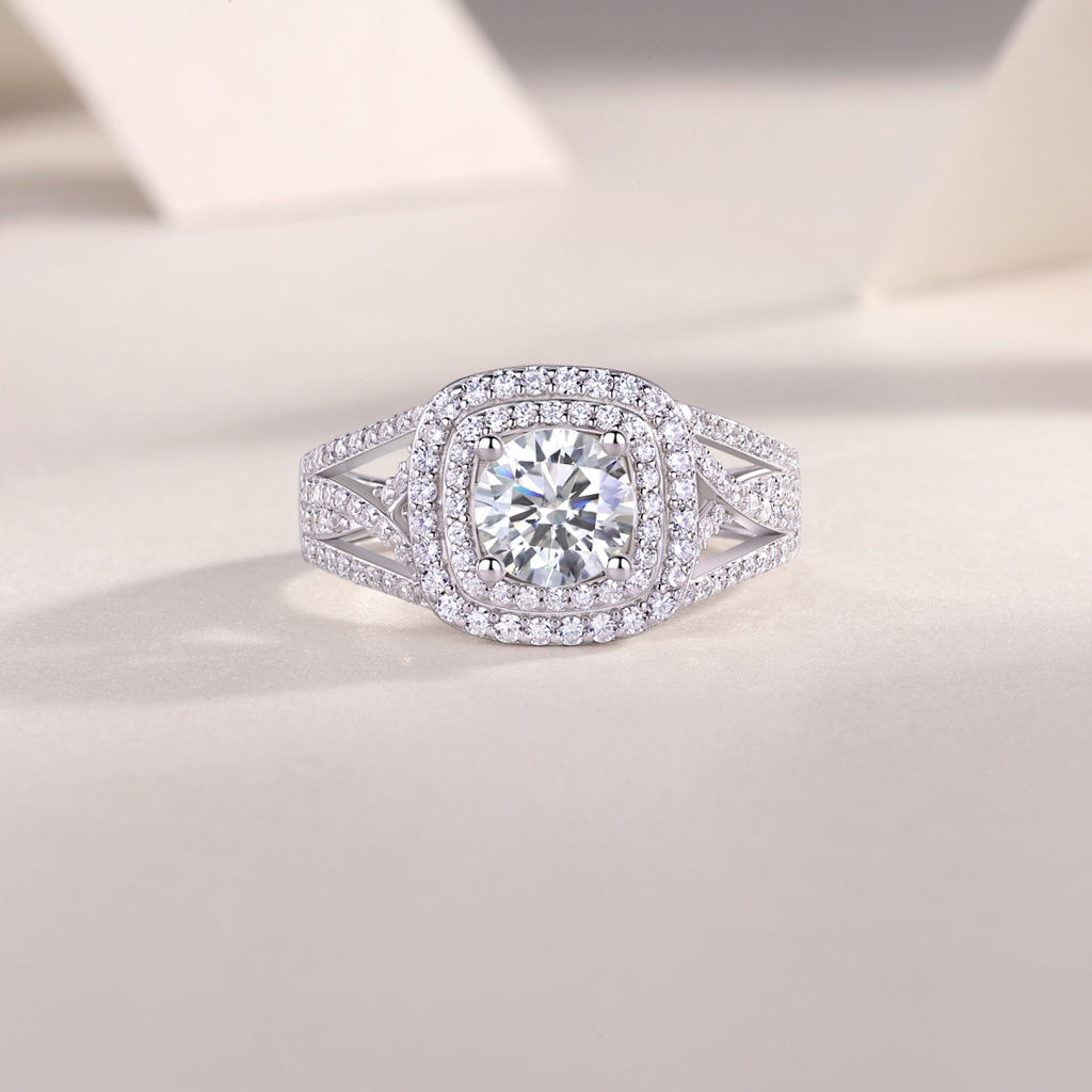 Allure Moissanite Halo Ring in Sterling Silver