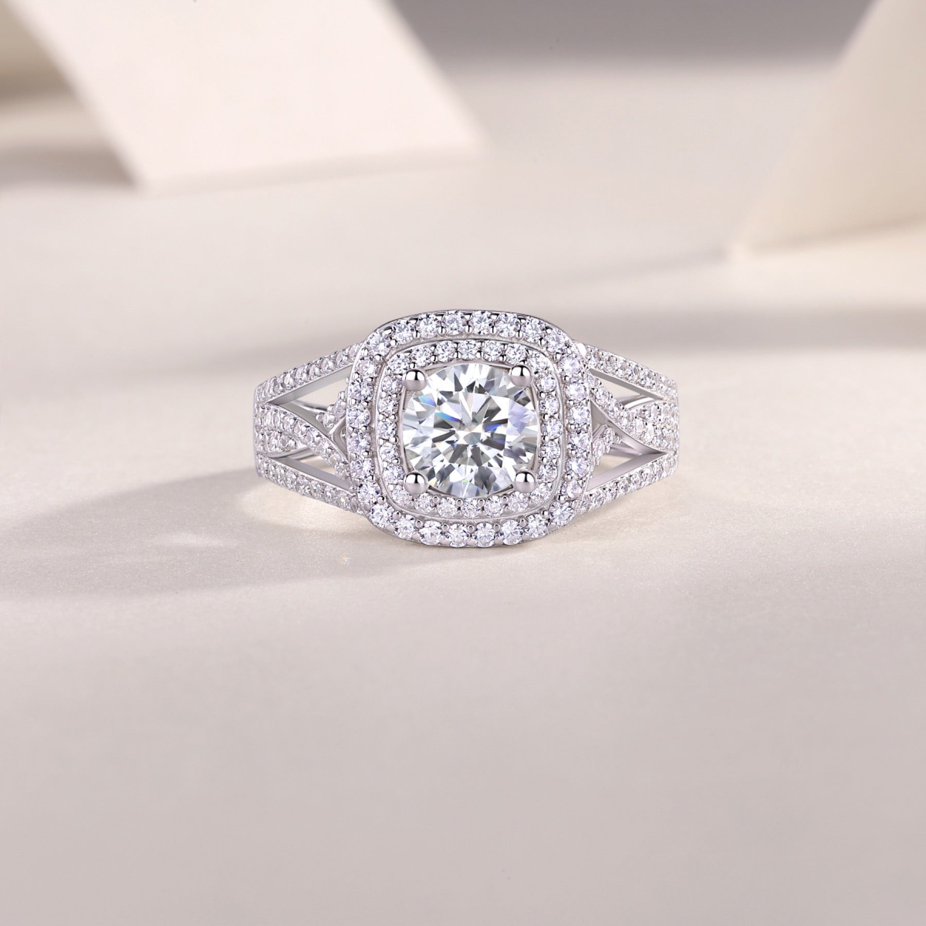 Allure Moissanite Halo Ring in Sterling Silver