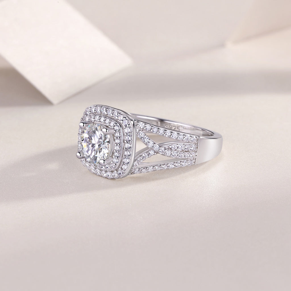 Allure Moissanite Halo Ring in Sterling Silver
