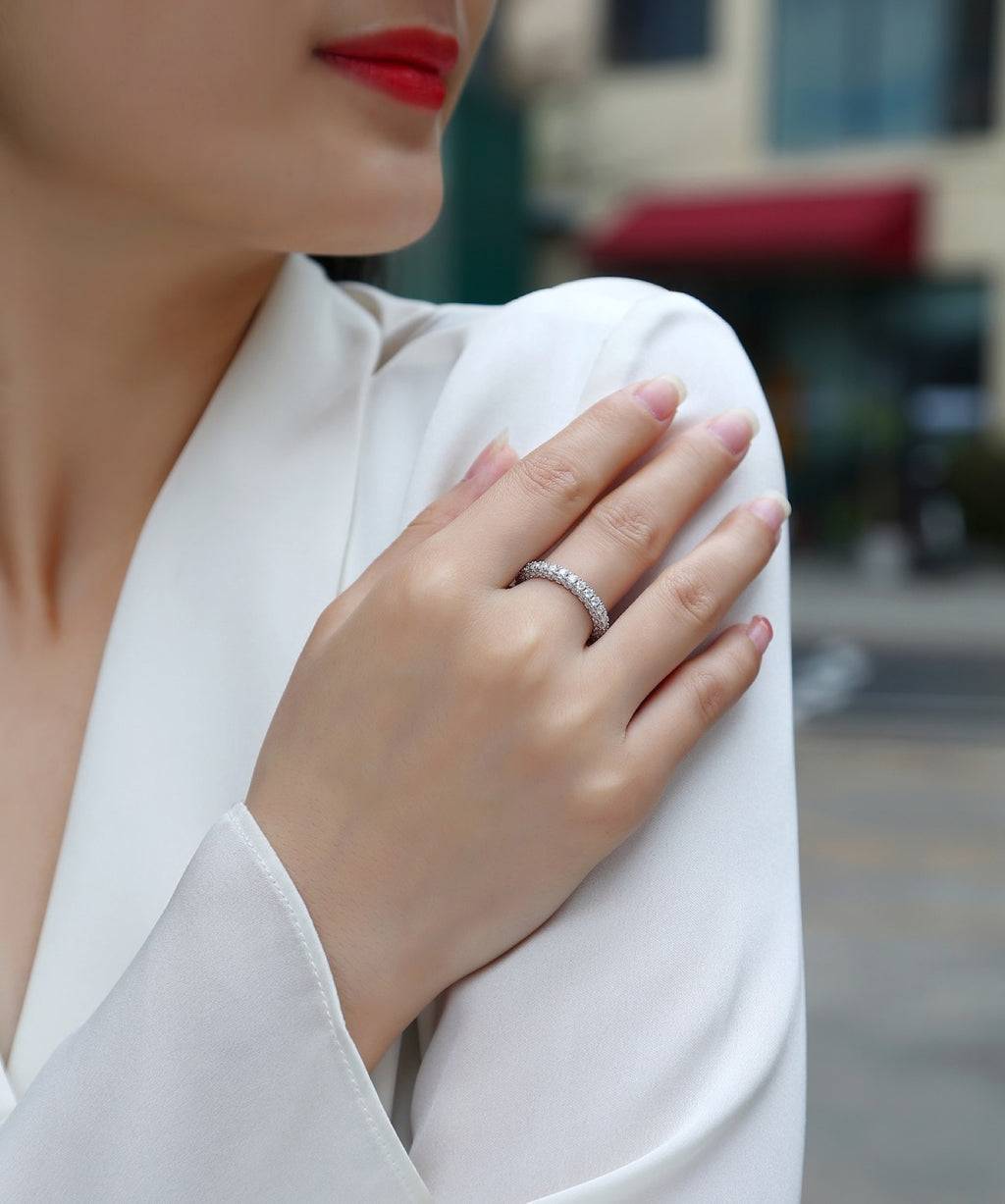 Nightpond Moissanite Eternity Band Ring in Sterling Silver