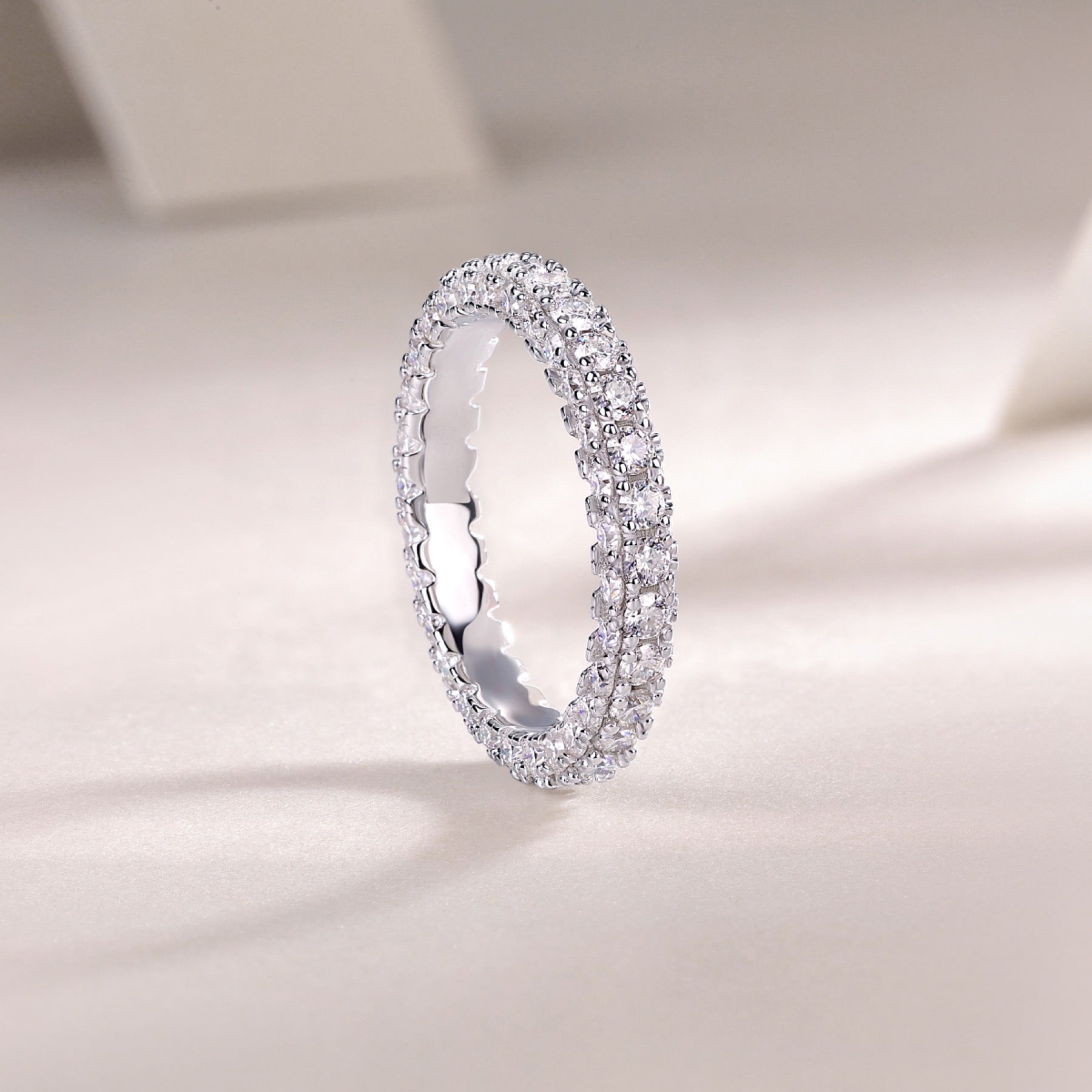Nightpond Moissanite Eternity Band Ring in Sterling Silver