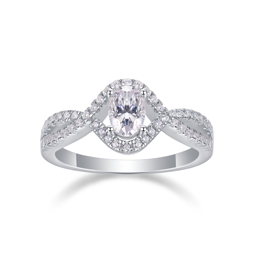 Alice Oval-Cut Moissanite Halo Ring in Sterling Silver