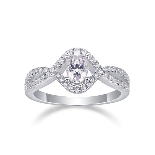 Alice Oval-Cut Moissanite Halo Ring in Sterling Silver