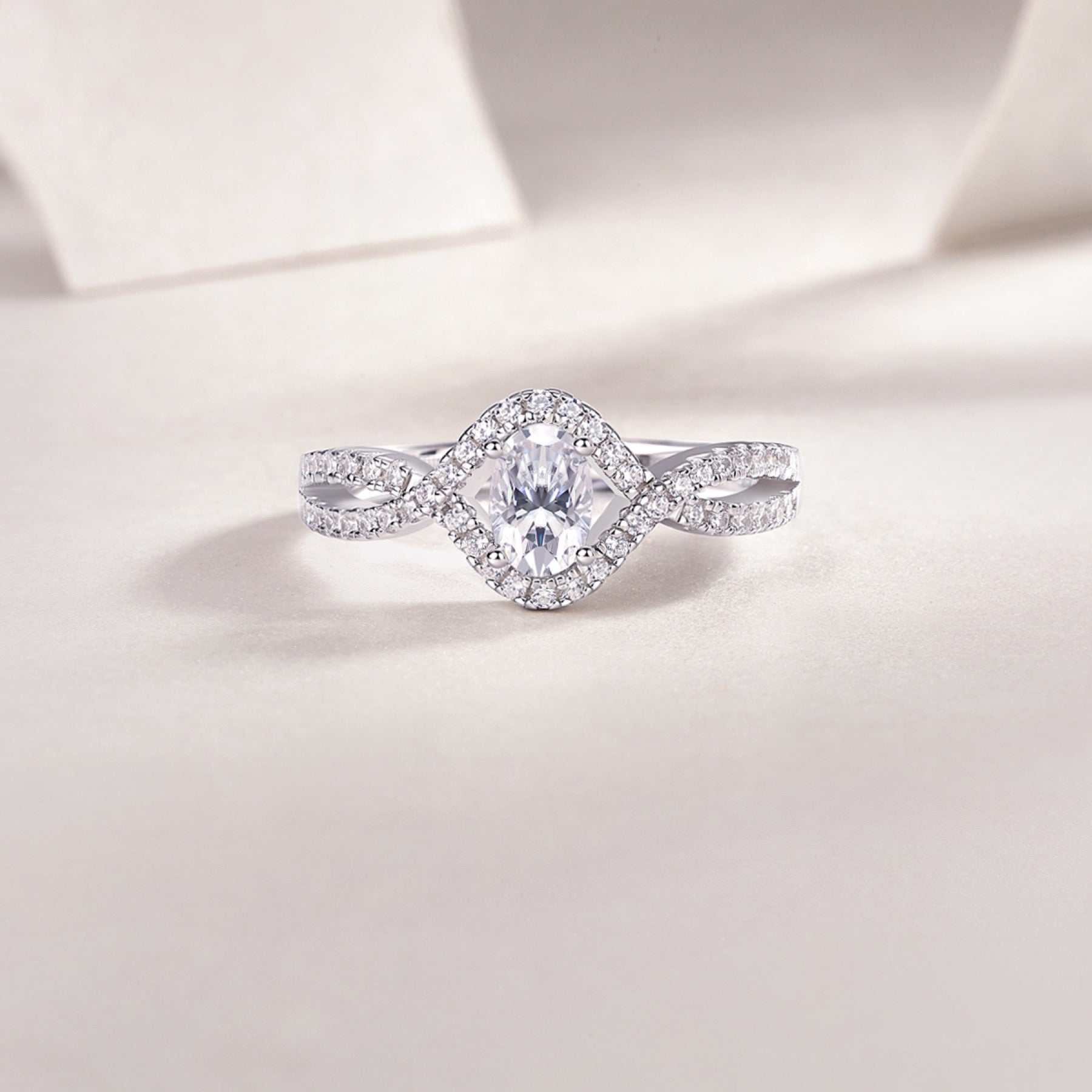 Alice Oval-Cut Moissanite Halo Ring in Sterling Silver