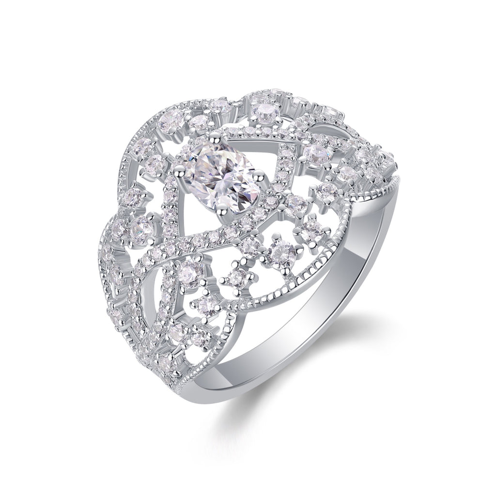 Waltz Oval-Cut Moissanite Halo Ring in Sterling Silver