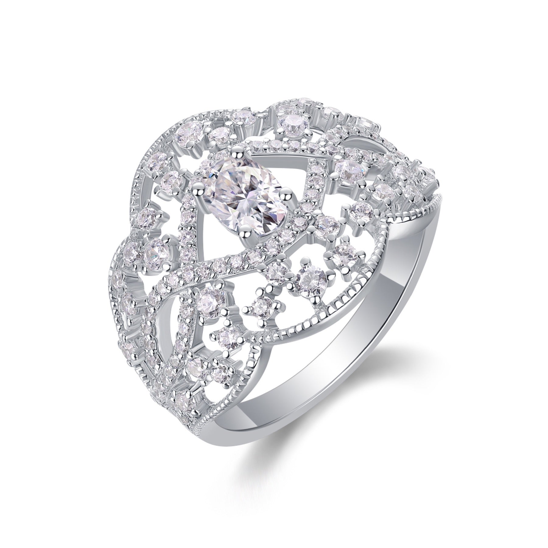 Waltz Oval-Cut Moissanite Halo Ring in Sterling Silver