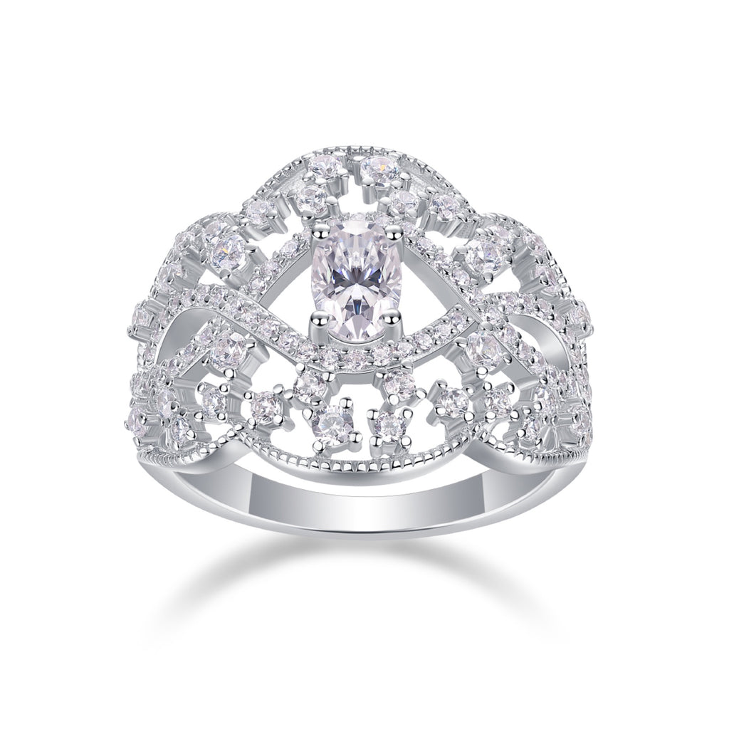 Waltz Oval-Cut Moissanite Halo Ring in Sterling Silver