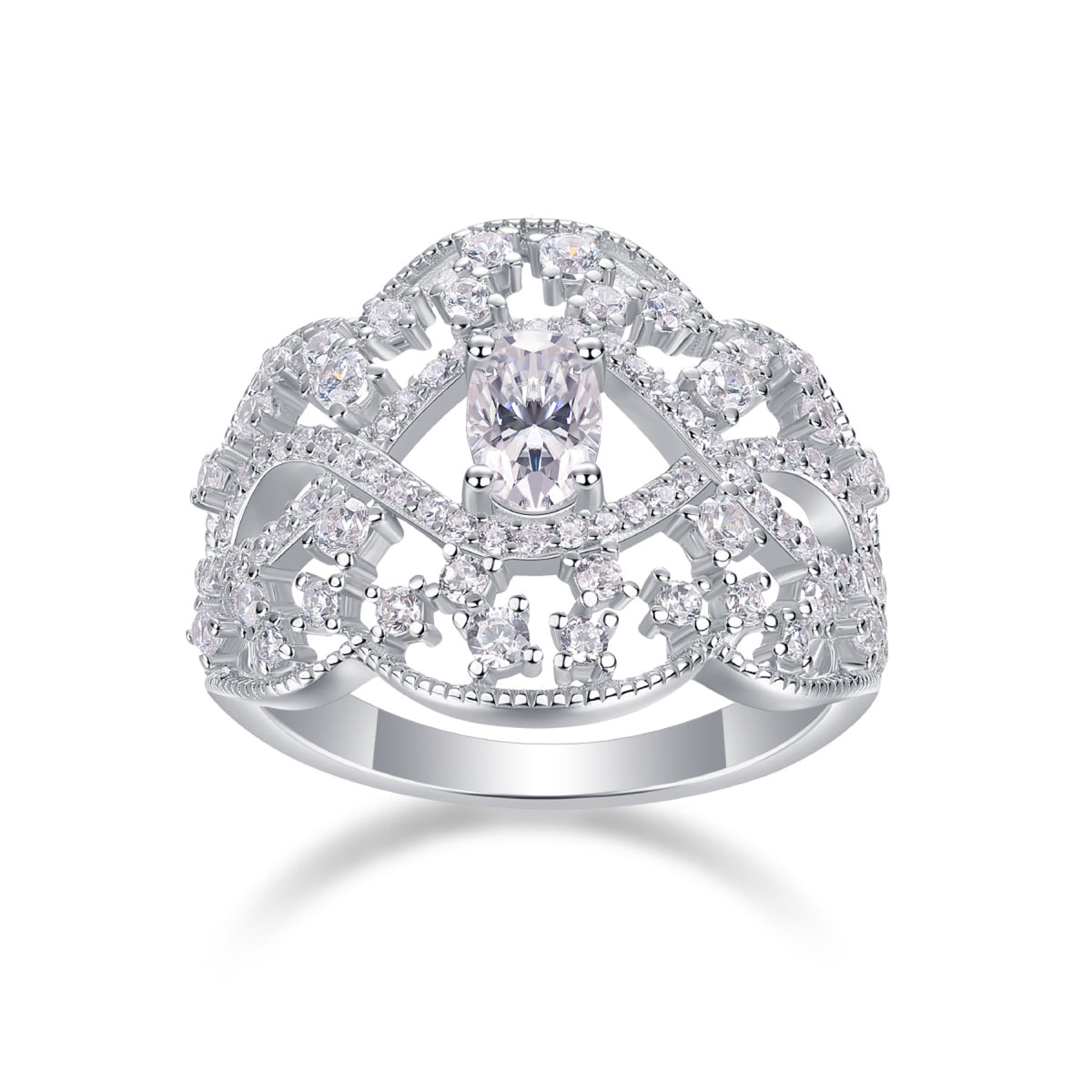 Waltz 0.5 Carat Oval-Cut Moissanite Halo Ring in Sterling Silver