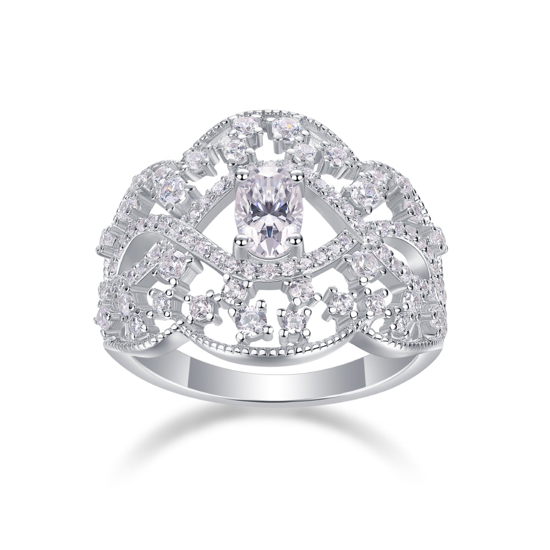 Waltz Oval-Cut Moissanite Halo Ring in Sterling Silver