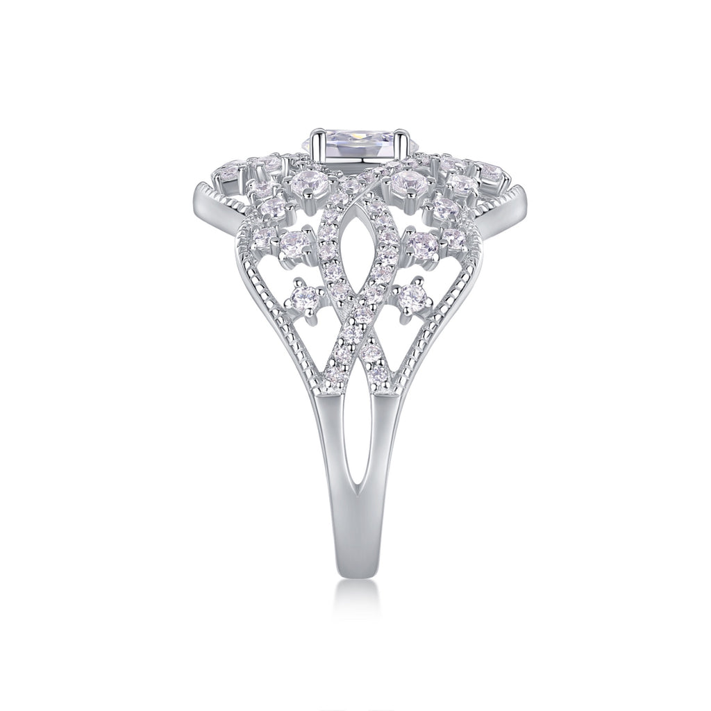 Waltz Oval-Cut Moissanite Halo Ring in Sterling Silver