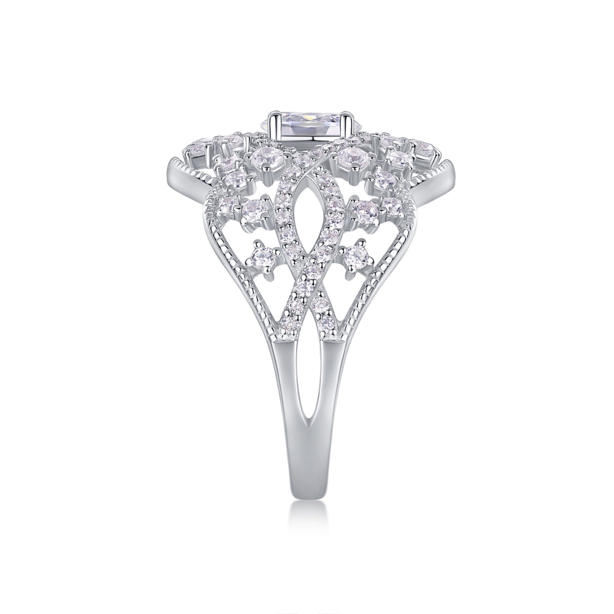 Waltz 0.5 Carat Oval-Cut Moissanite Halo Ring in Sterling Silver