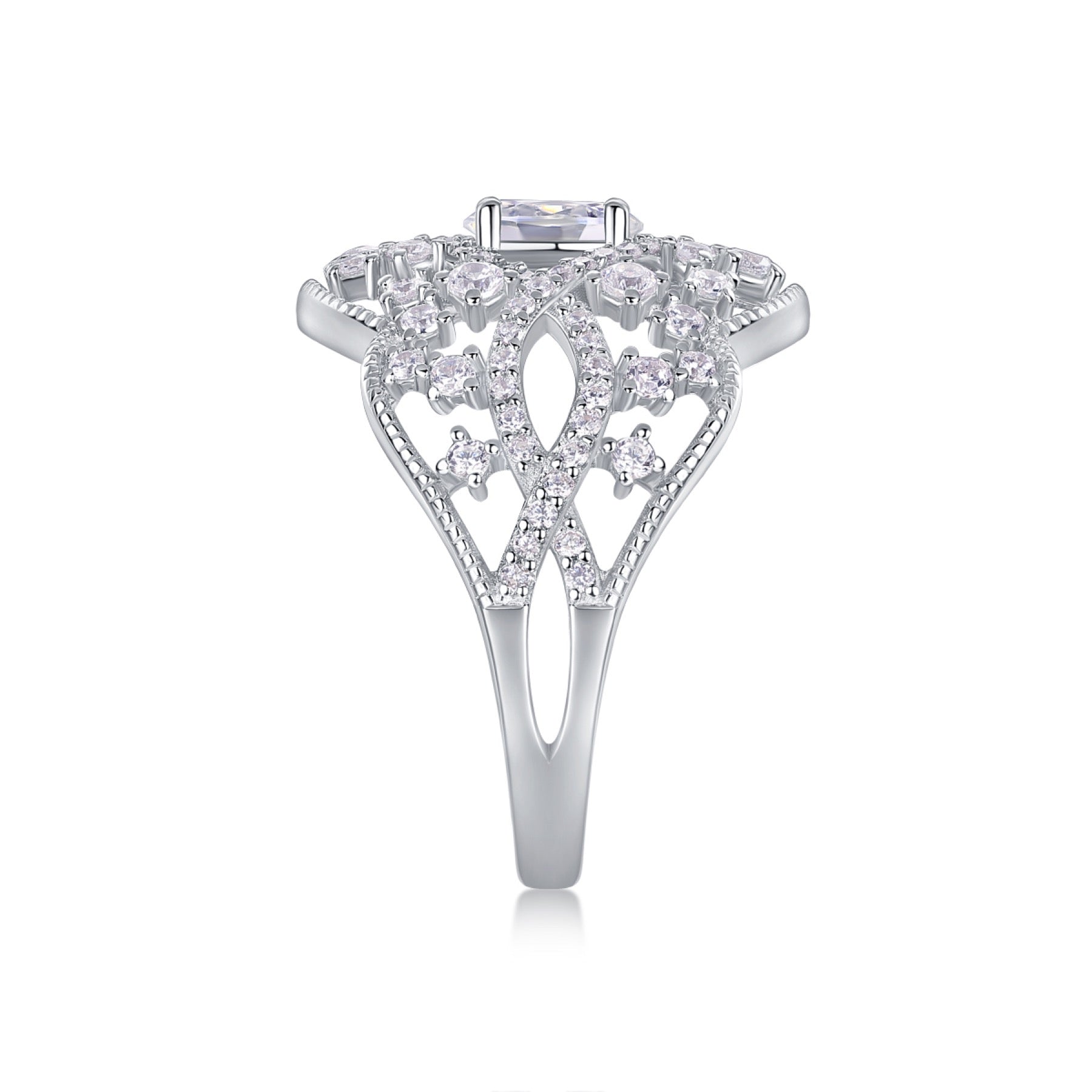 Waltz Oval-Cut Moissanite Halo Ring in Sterling Silver