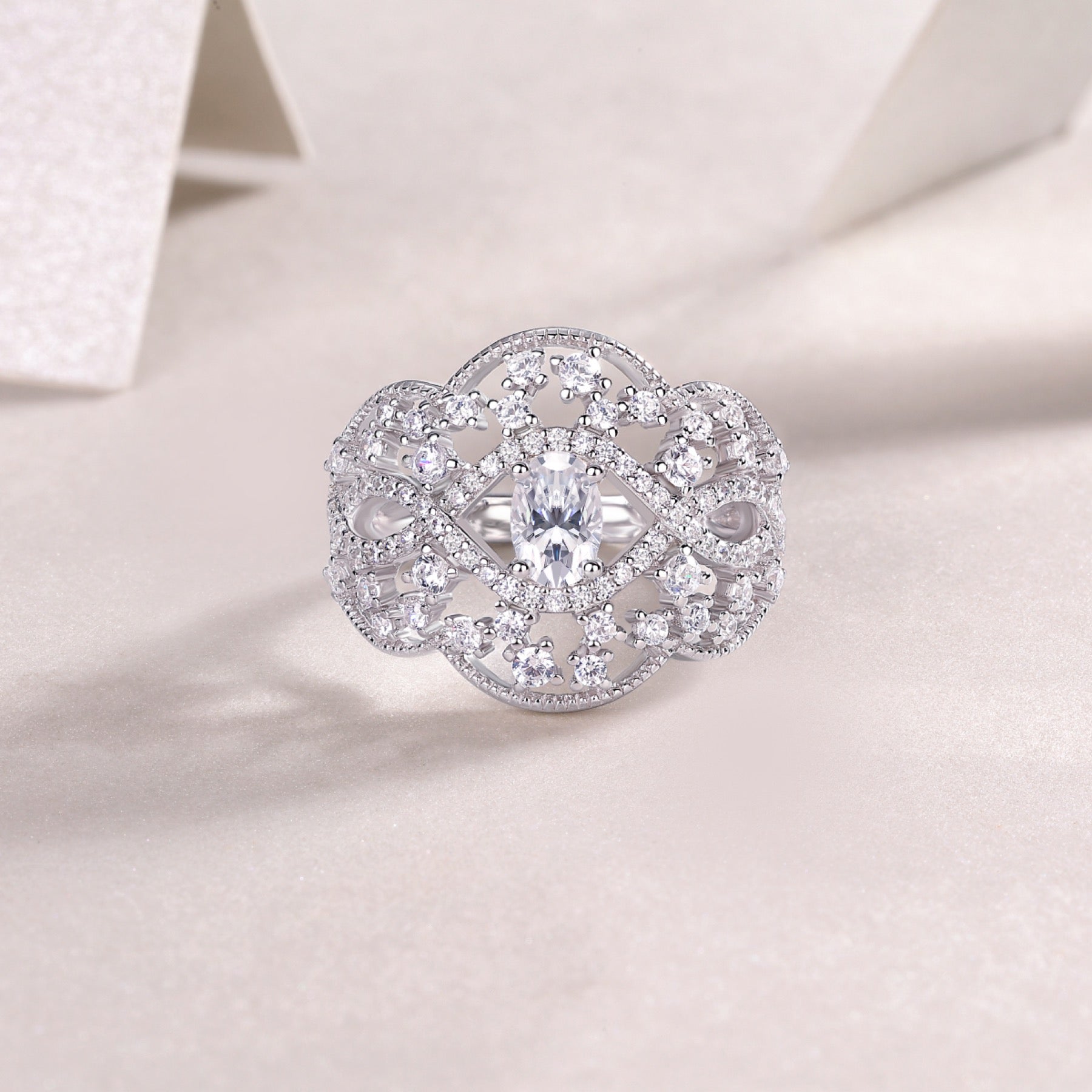 Waltz Oval-Cut Moissanite Halo Ring in Sterling Silver