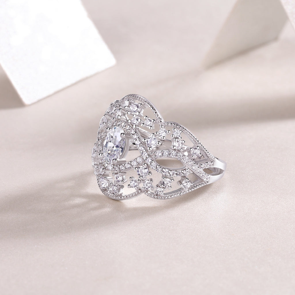 Waltz Oval-Cut Moissanite Halo Ring in Sterling Silver