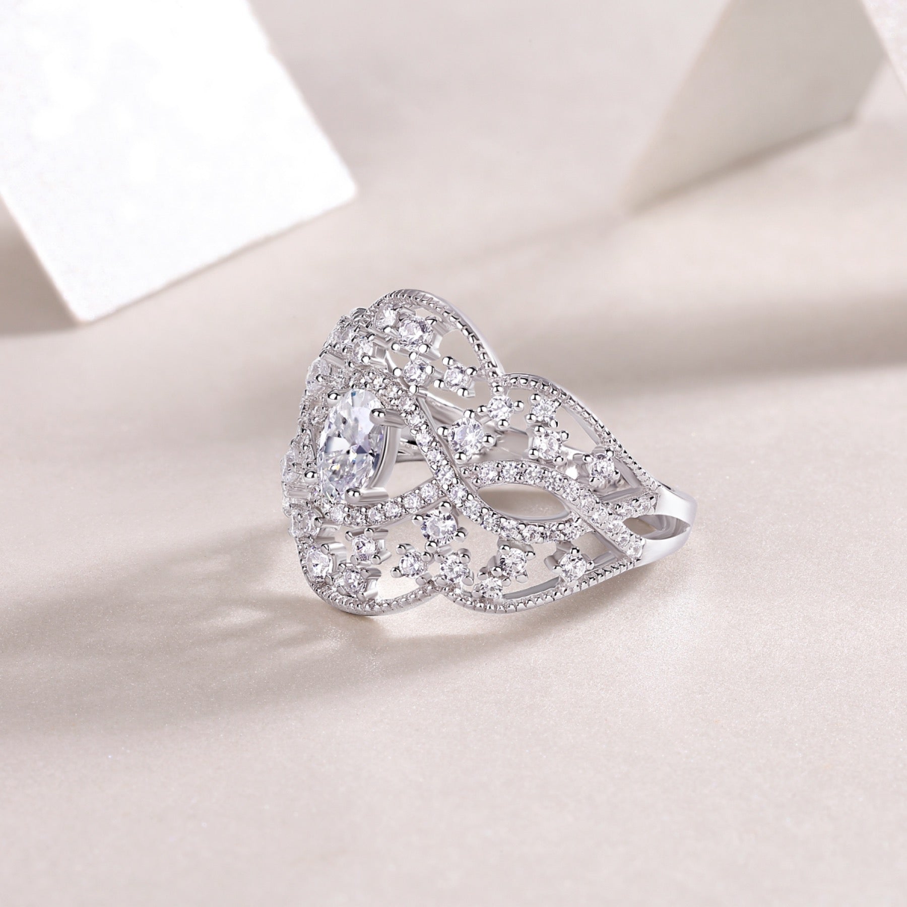 Waltz Oval-Cut Moissanite Halo Ring in Sterling Silver
