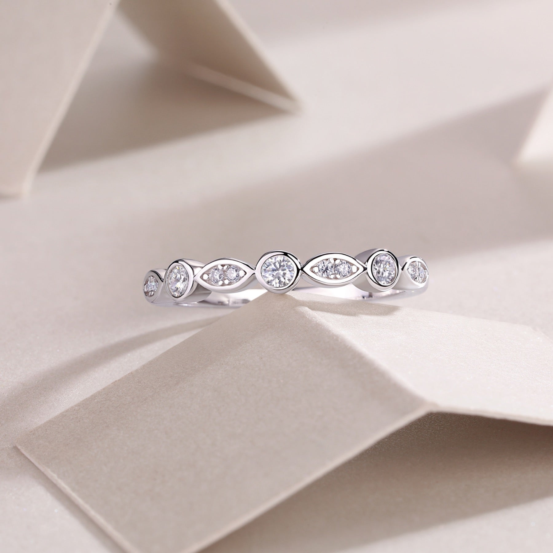 Malocchio Moissanite Eternity Band Ring in Sterling Silver