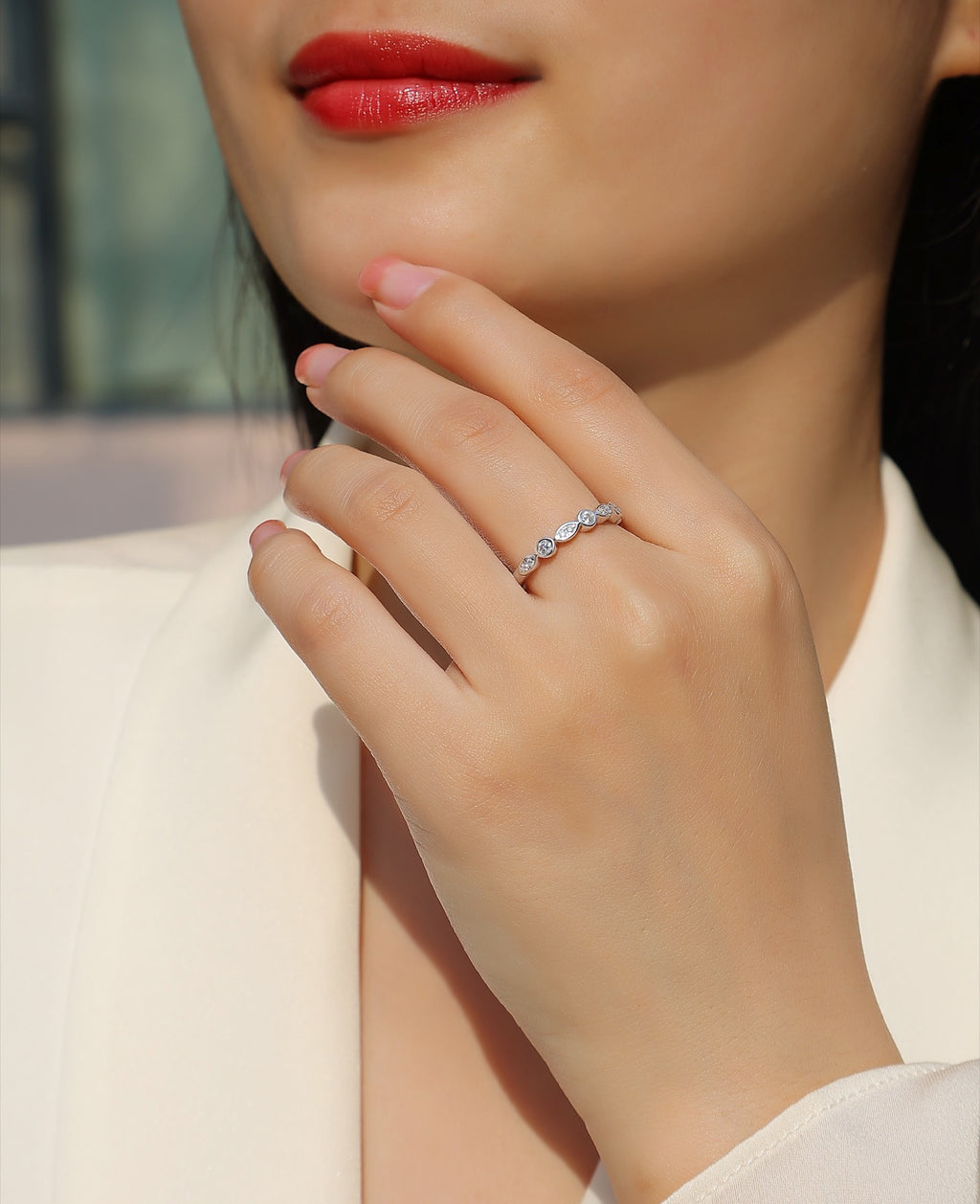 Malocchio Moissanite Eternity Band Ring in Sterling Silver
