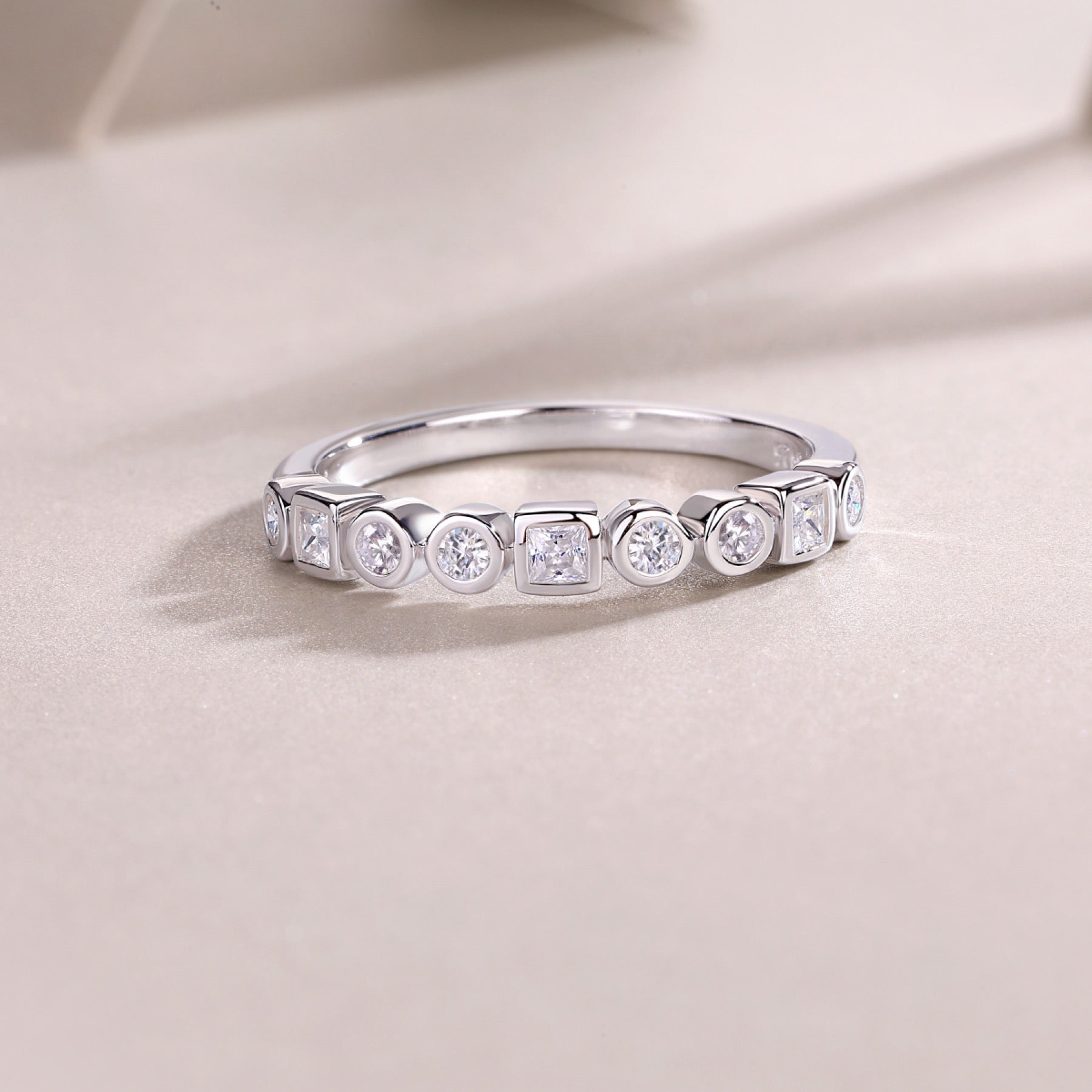 Alongside Moissanite Band Ring in Sterling Silver