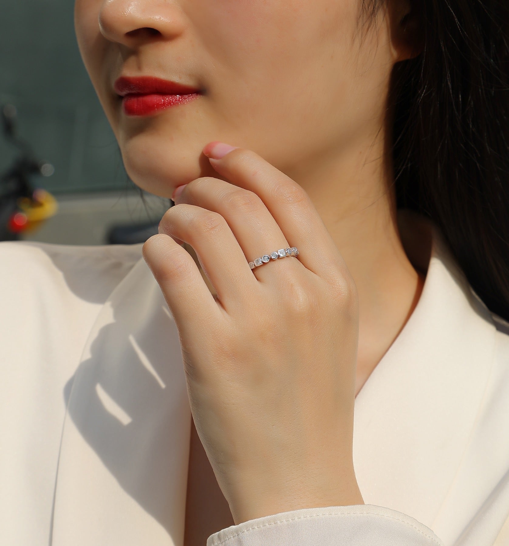 Alongside Moissanite Band Ring in Sterling Silver