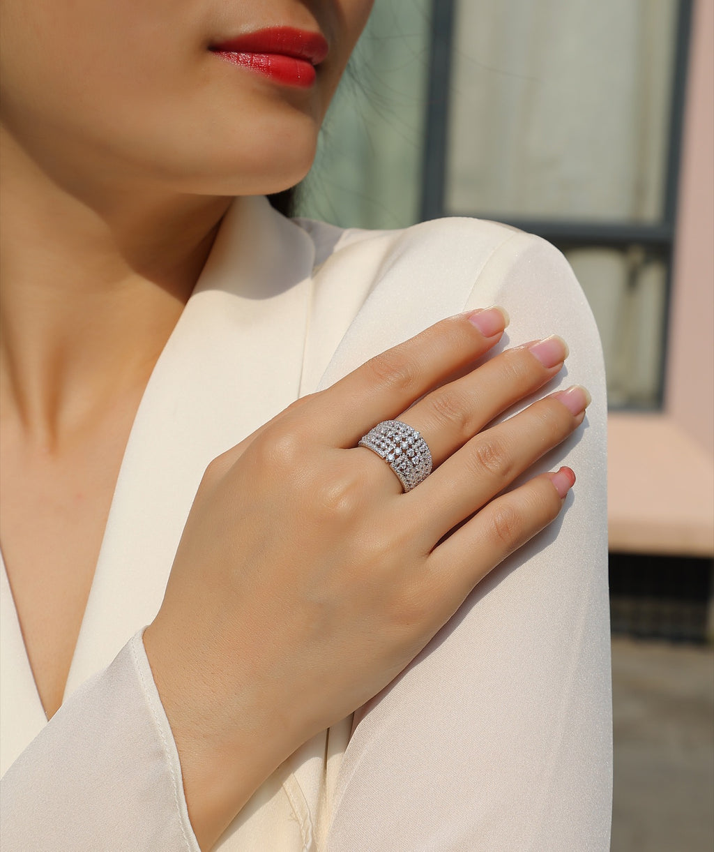 Ballet Moissanite Band Ring in Sterling Silver