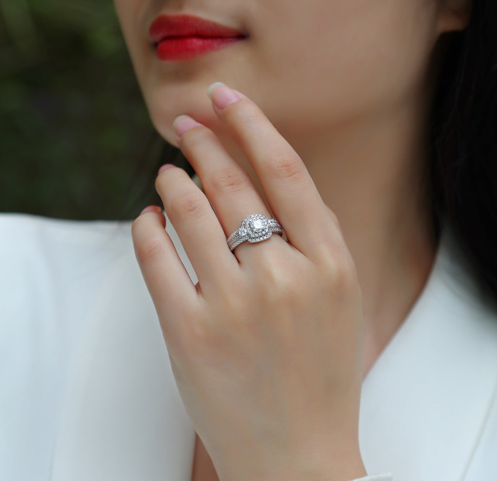 Gobi Moissanite Halo Ring in Sterling Silver
