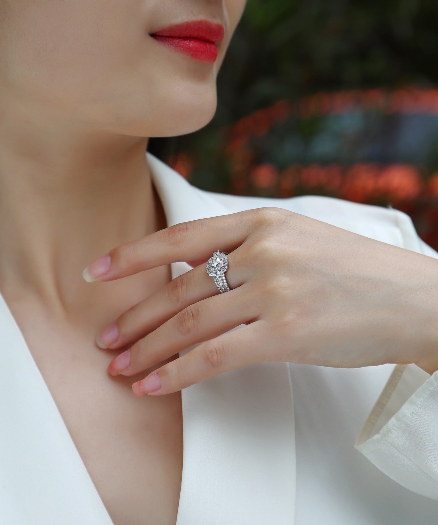 Gobi Moissanite Halo Ring in Sterling Silver