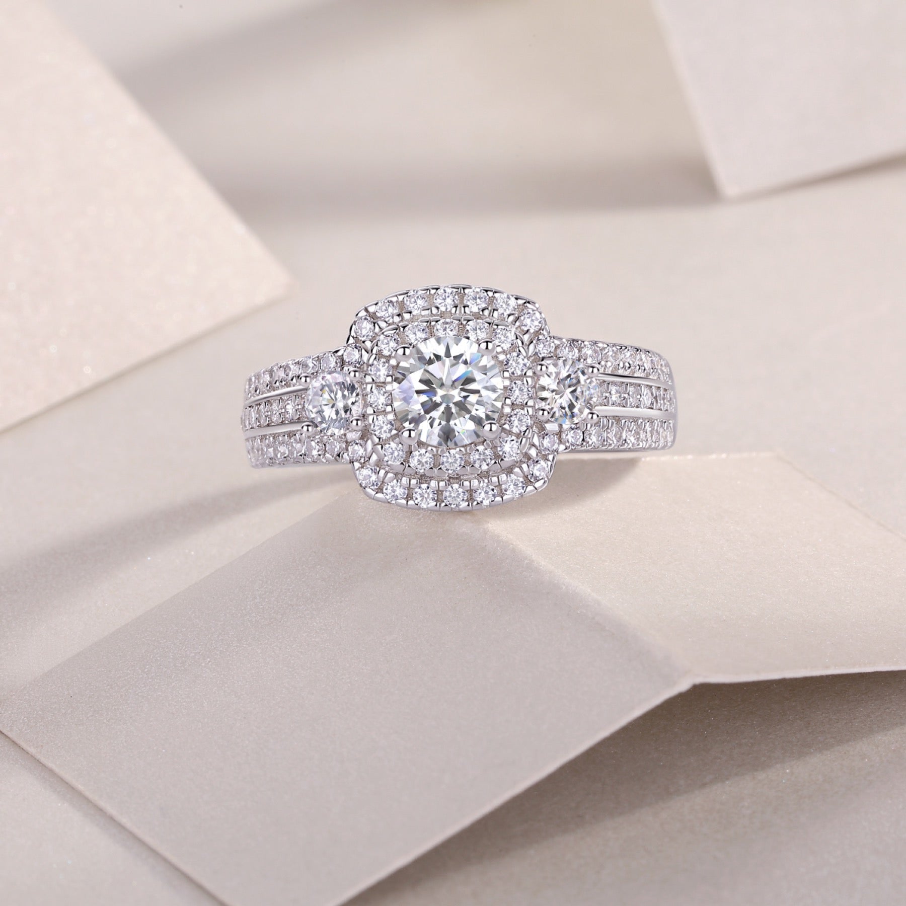 Gobi Moissanite Halo Ring in Sterling Silver