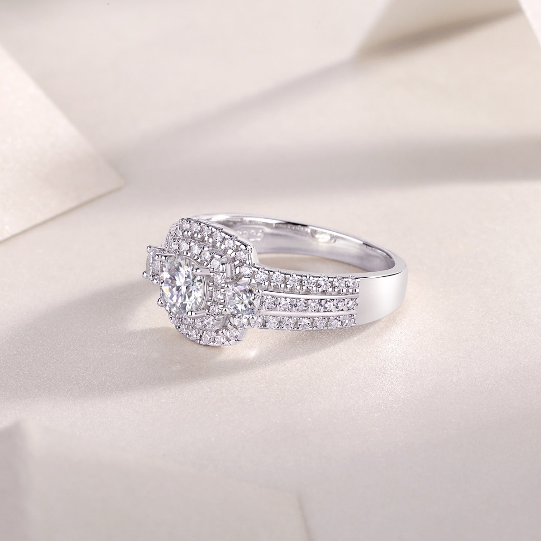 Gobi Moissanite Halo Ring in Sterling Silver