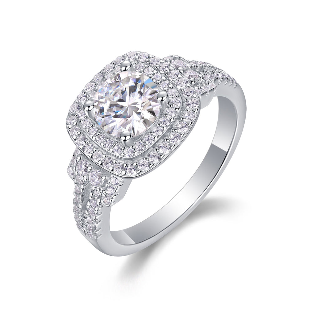 Molten Moissanite Halo Ring in Sterling Silver