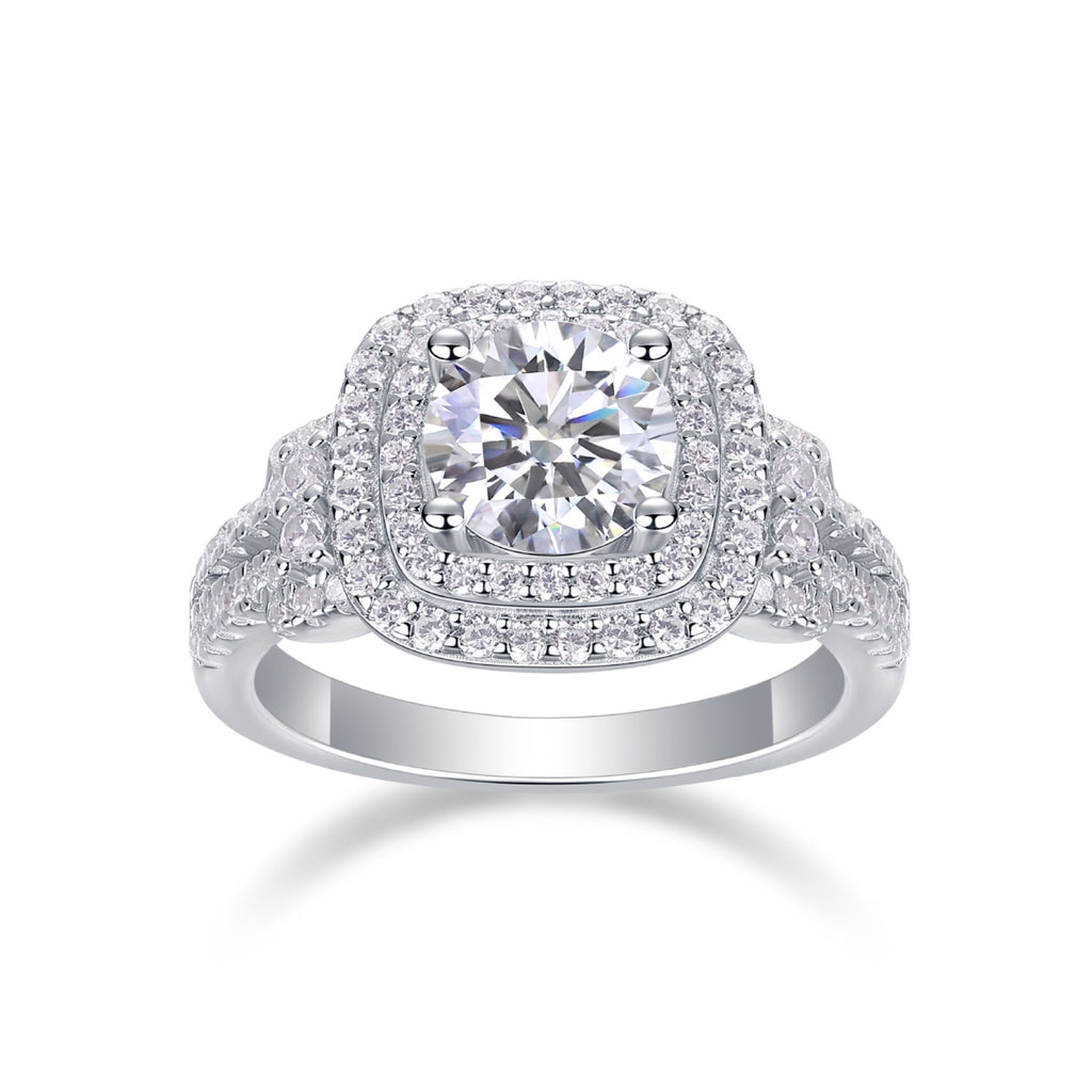Molten Moissanite Halo Ring in Sterling Silver