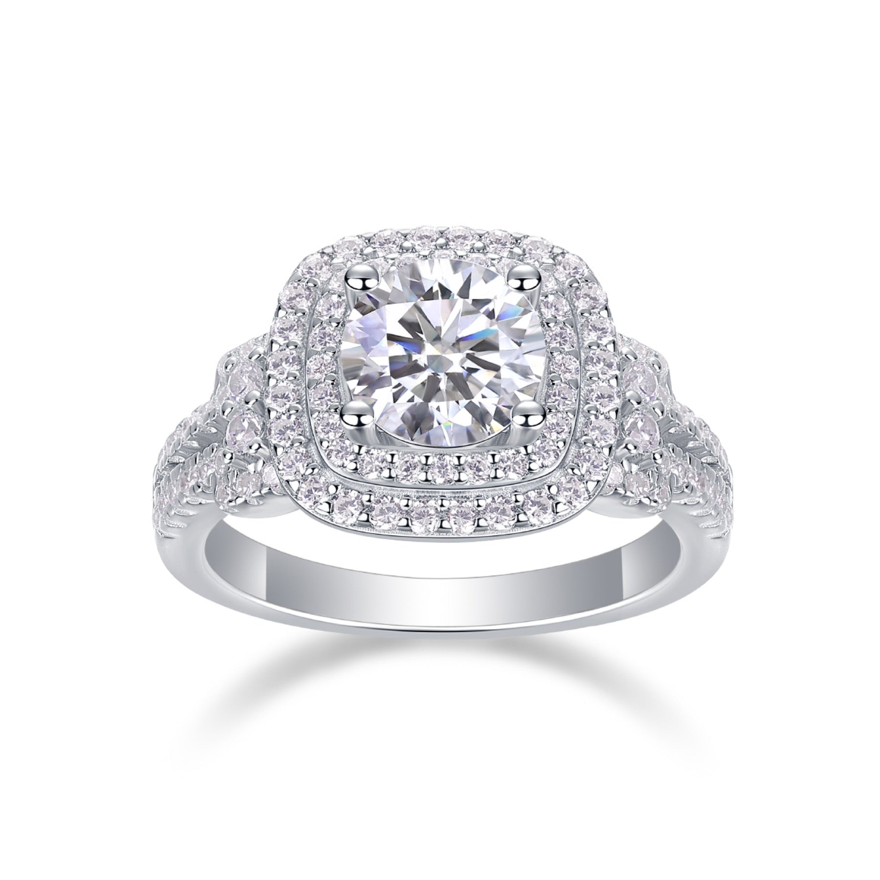 Molten Moissanite Halo Ring in Sterling Silver
