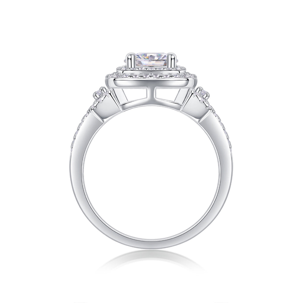 Molten Moissanite Halo Ring in Sterling Silver