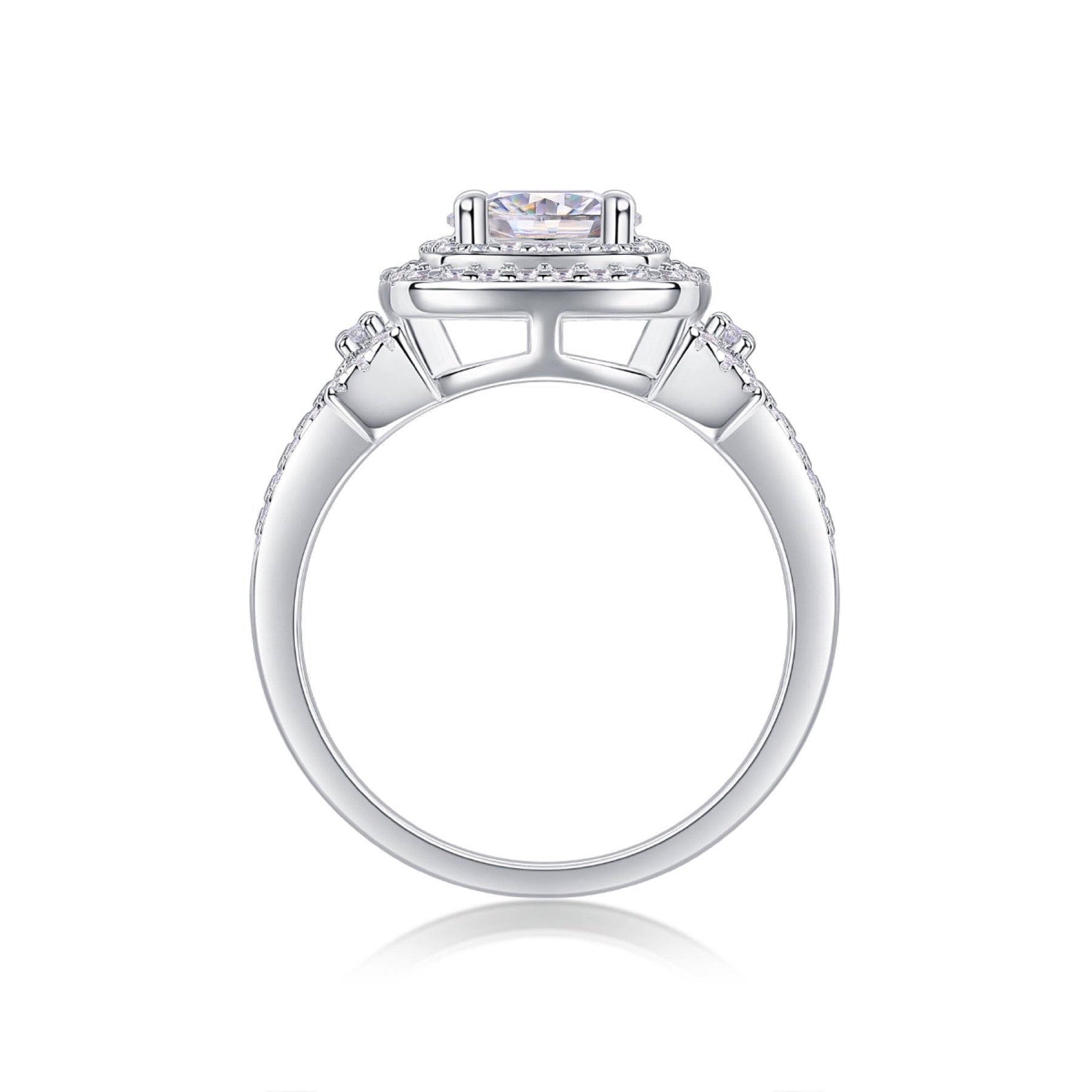 Molten Moissanite Halo Ring in Sterling Silver