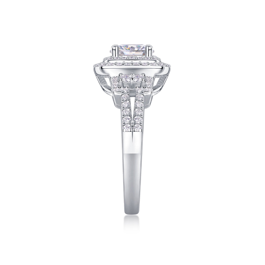 Molten Moissanite Halo Ring in Sterling Silver
