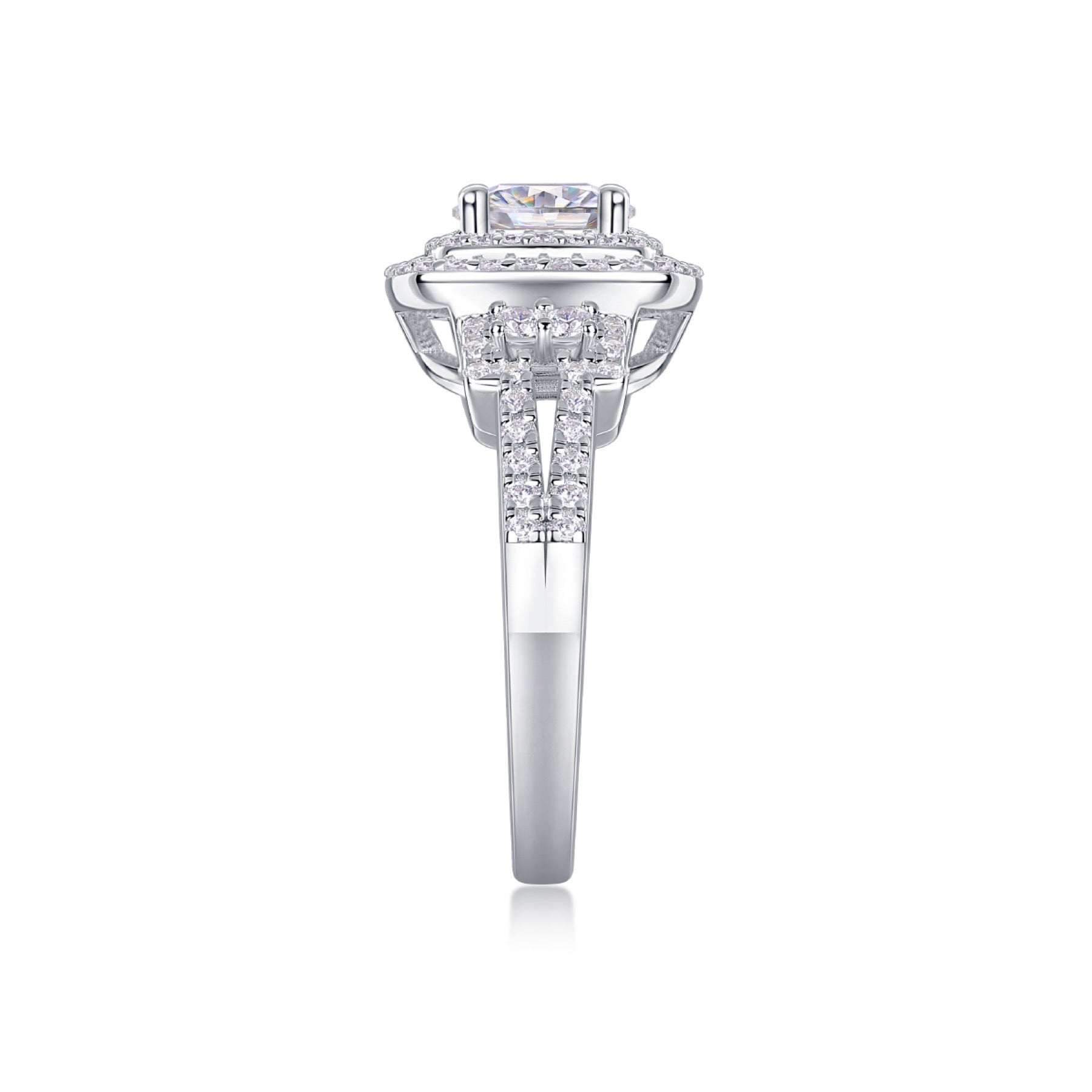 Molten Moissanite Halo Ring in Sterling Silver