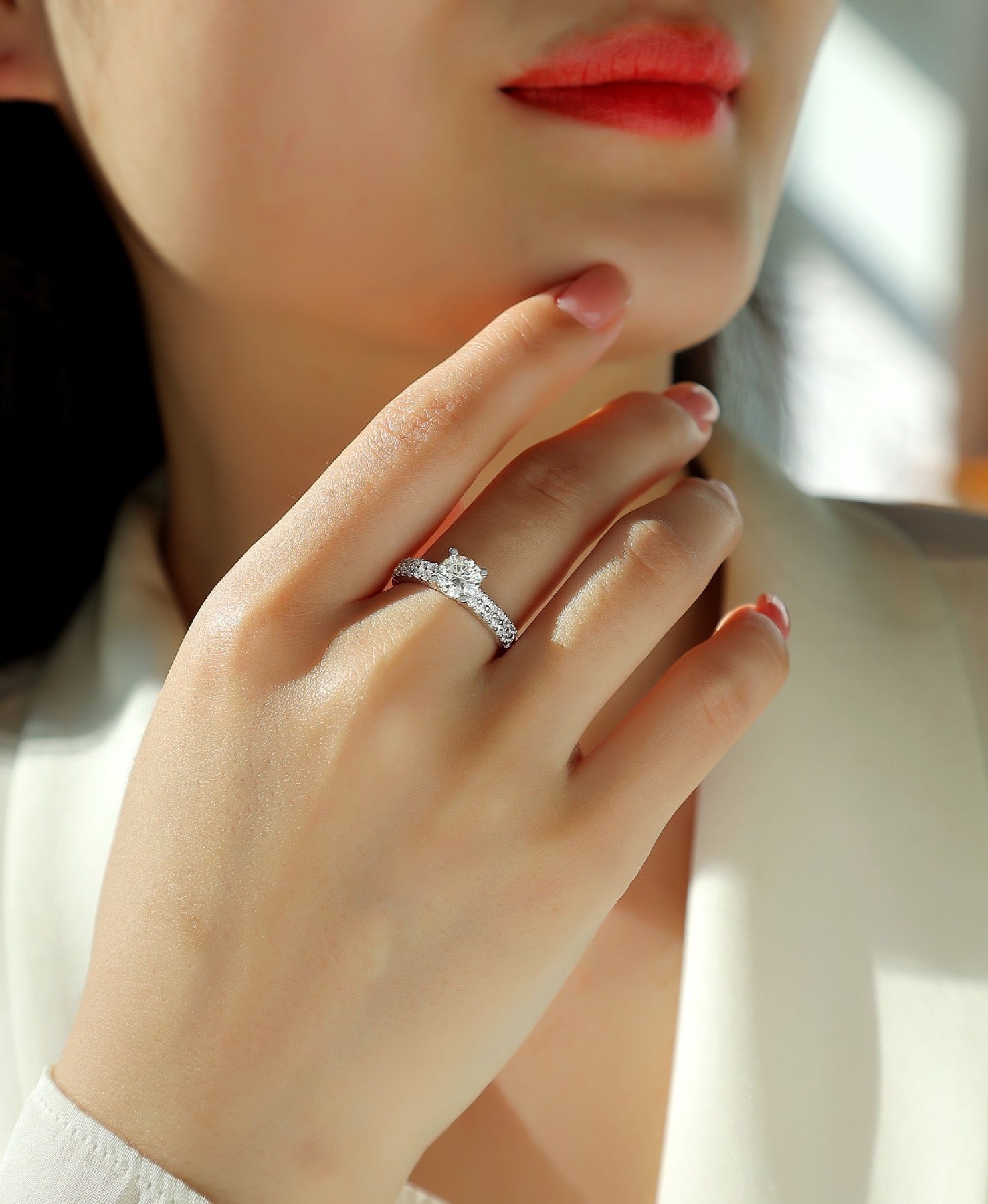 Ajar Moissanite Solitaire Ring in Sterling Silver