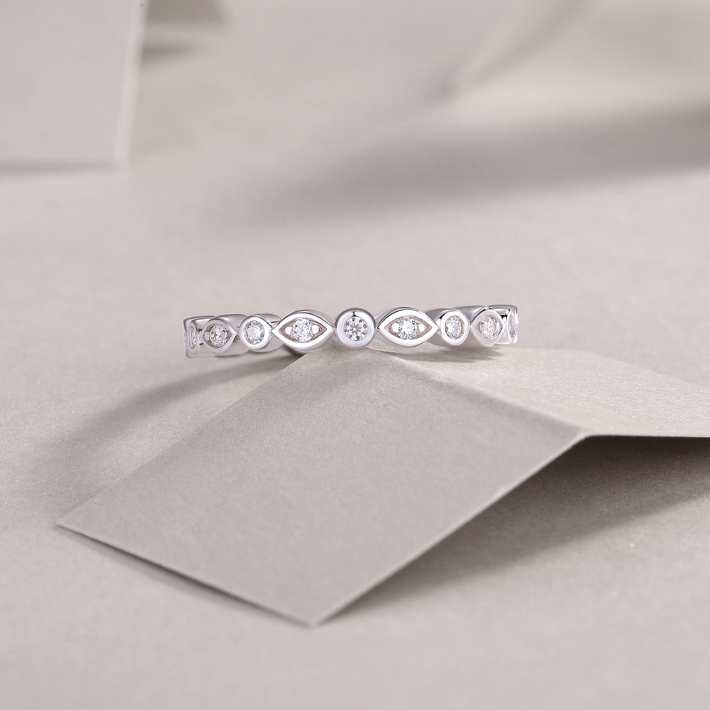 Brilliant Moissanite Eternity Band Ring in Sterling Silver