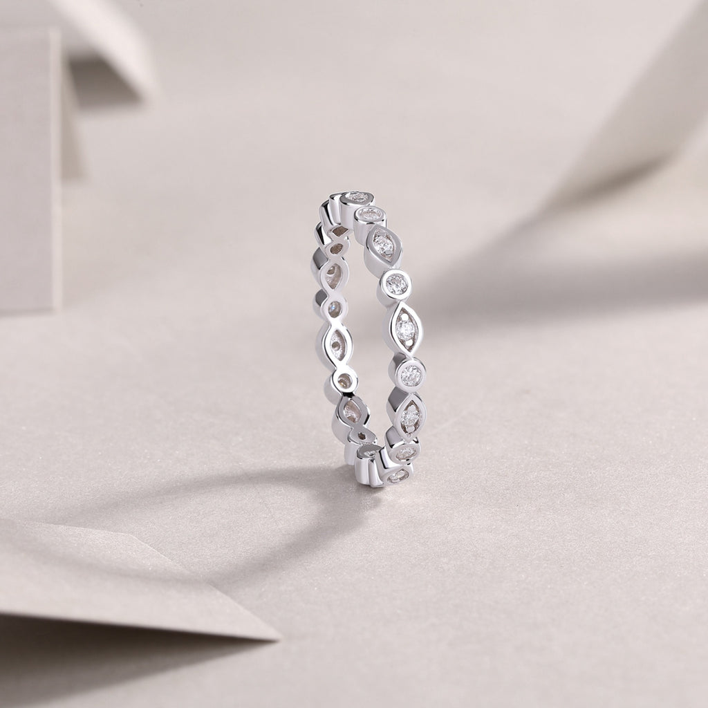 Brilliant Moissanite Eternity Band Ring in Sterling Silver