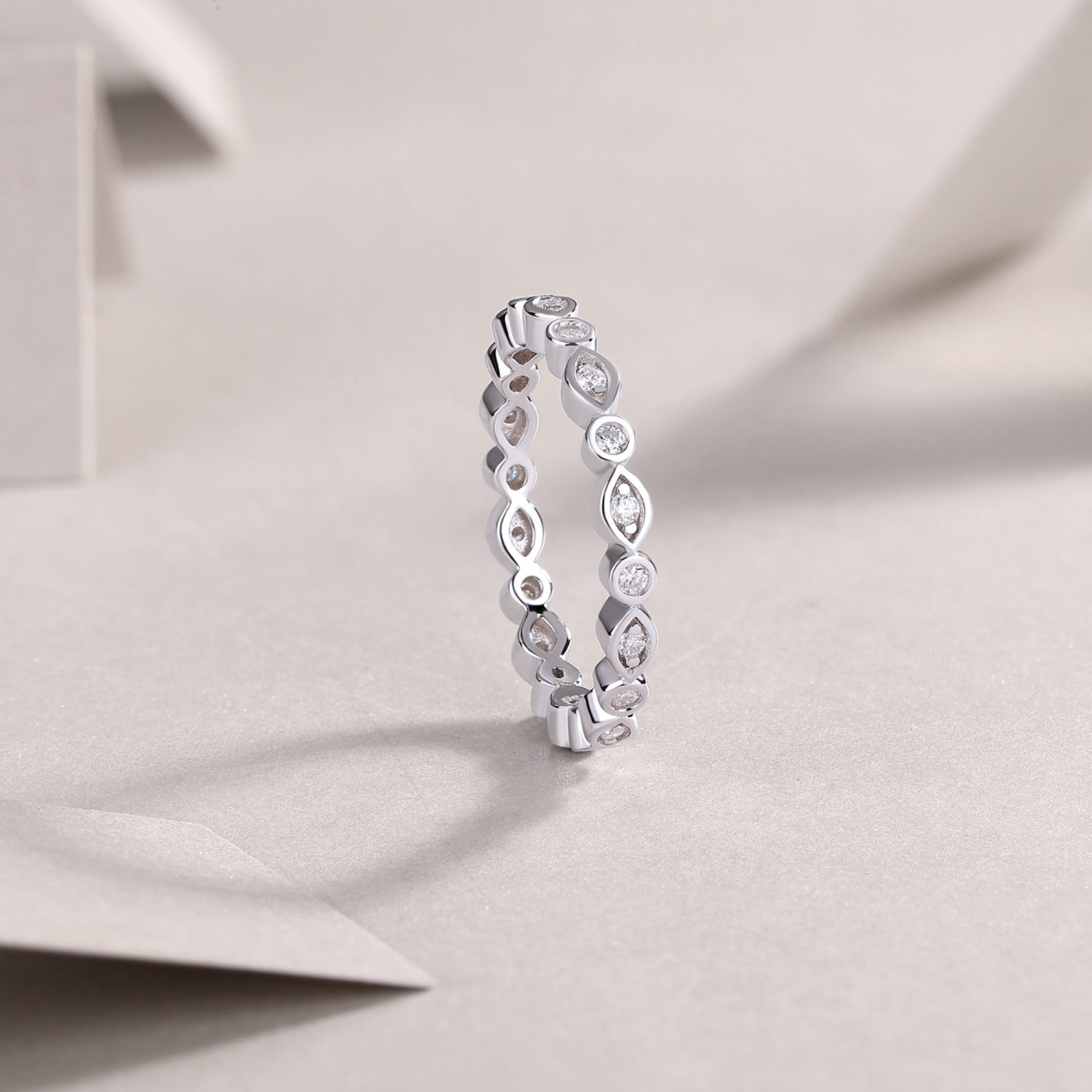 Brilliant Moissanite Eternity Band Ring in Sterling Silver