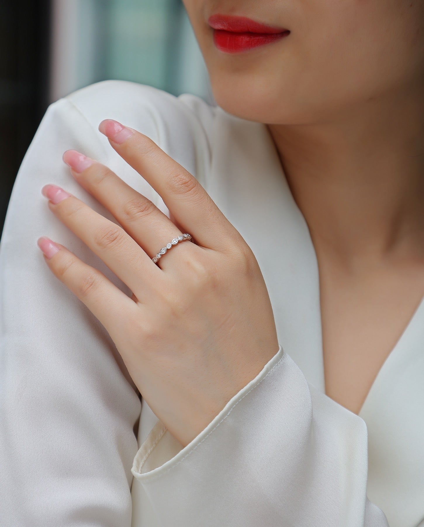 Brilliant Moissanite Eternity Band Ring in Sterling Silver
